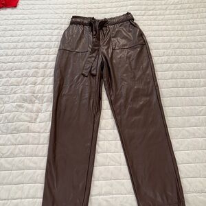 Chocolate brown faux leather pants